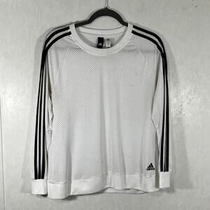 Adidas Women's Medium White Black Stripes Mesh Shirt